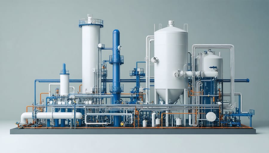 Technical diagram of modern biomass gasification system with process indicators