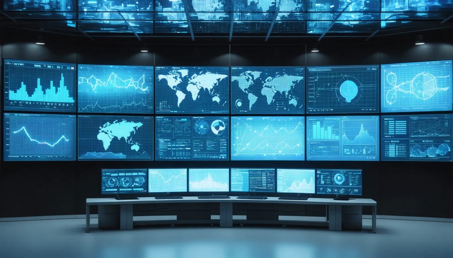 Modern energy management control room with digital displays