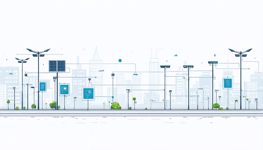 Digital dashboard displaying street lighting management system with energy consumption metrics