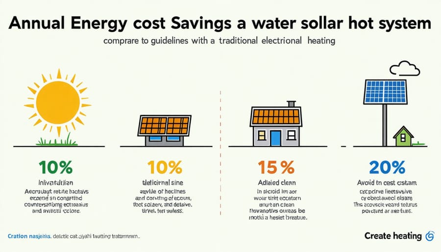 Graph comparing yearly energy costs between solar and conventional hot water systems