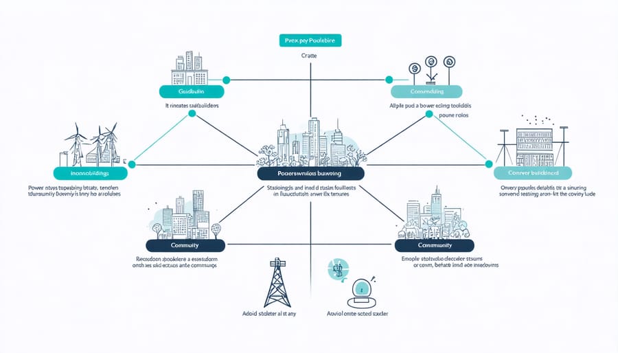 Visual diagram of community stakeholder relationships and connections in bioenergy projects
