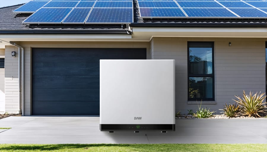 8kW solar inverter mounted on brick wall of Australian suburban home
