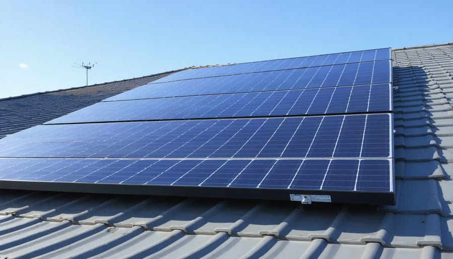 Modern solar panel installation on Australian suburban home rooftop during golden hour
