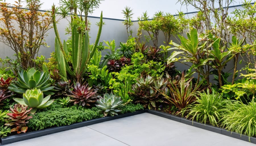 Native Australian plants growing between rooftop solar panel installations