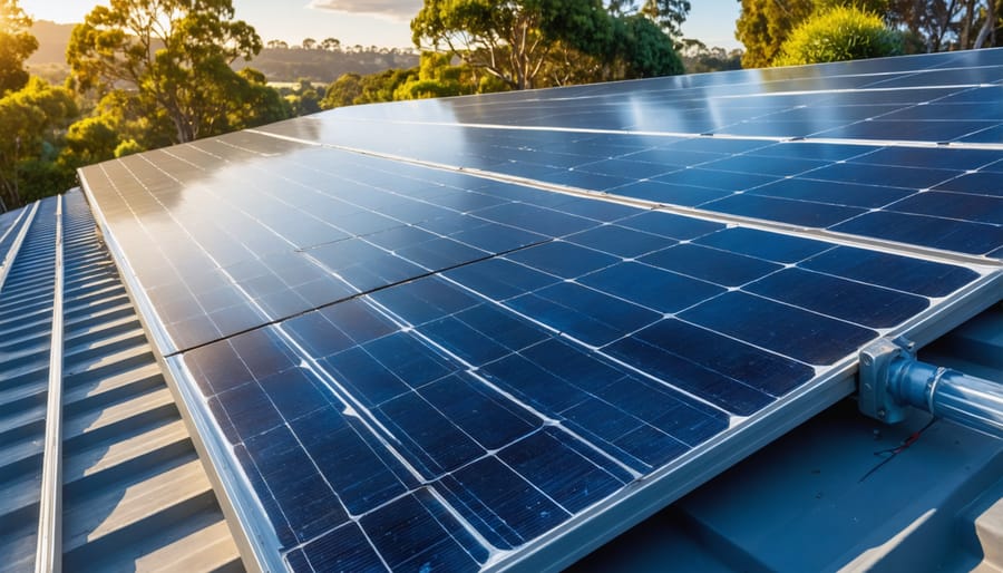 Australian suburban homes with rooftop solar panels in residential neighborhood
