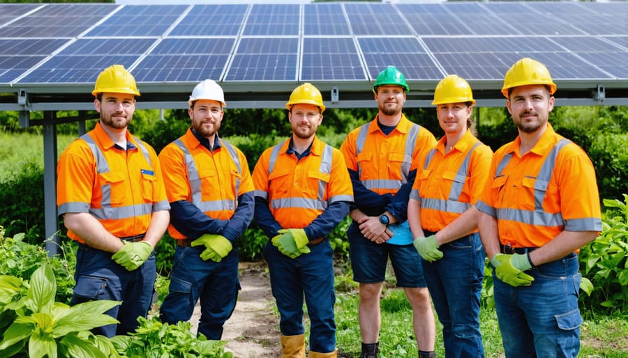 Experienced workers in safety gear at a modern Australian biomass energy facility, symbolizing the transition to renewable energy careers for aging workers.