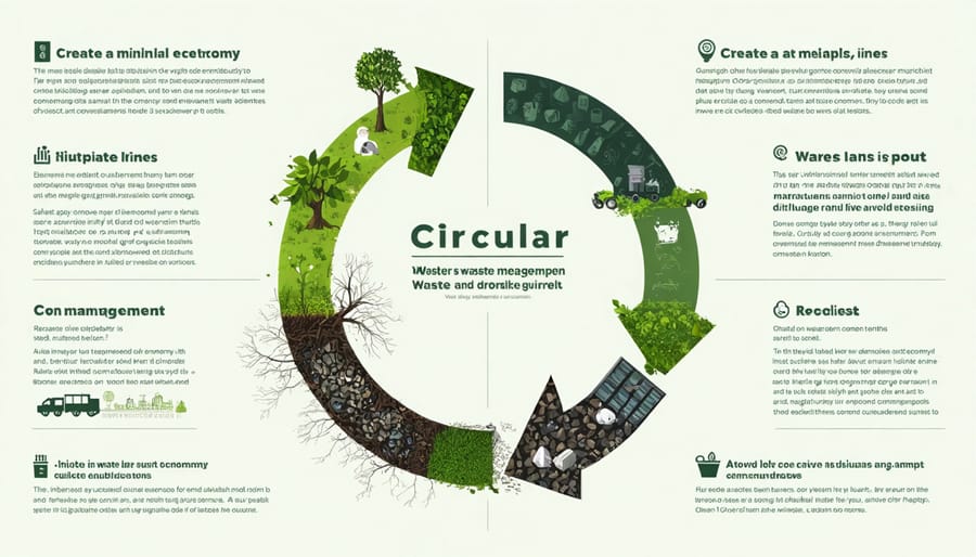 Diagram illustrating closed-loop waste management system with recycling, recovery, and reuse stages