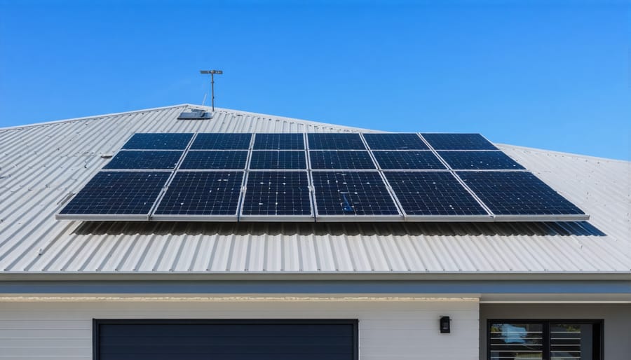 Aerial view of 8kW solar panel system installed on Australian suburban home roof