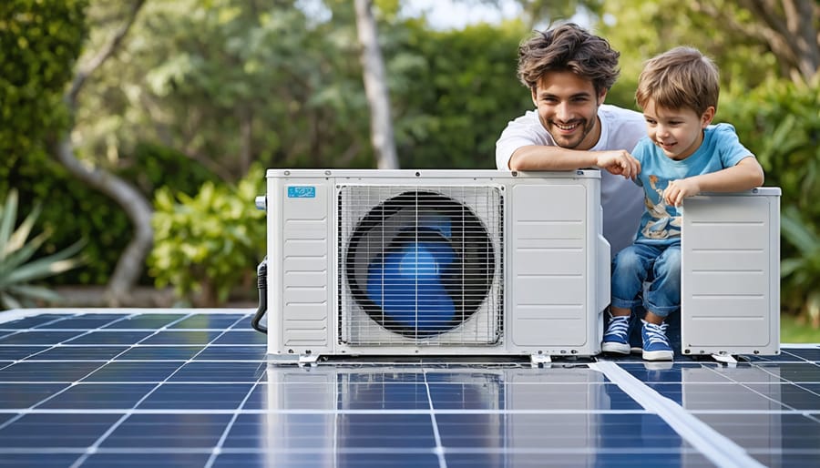 Australian family in modern kitchen managing home energy consumption