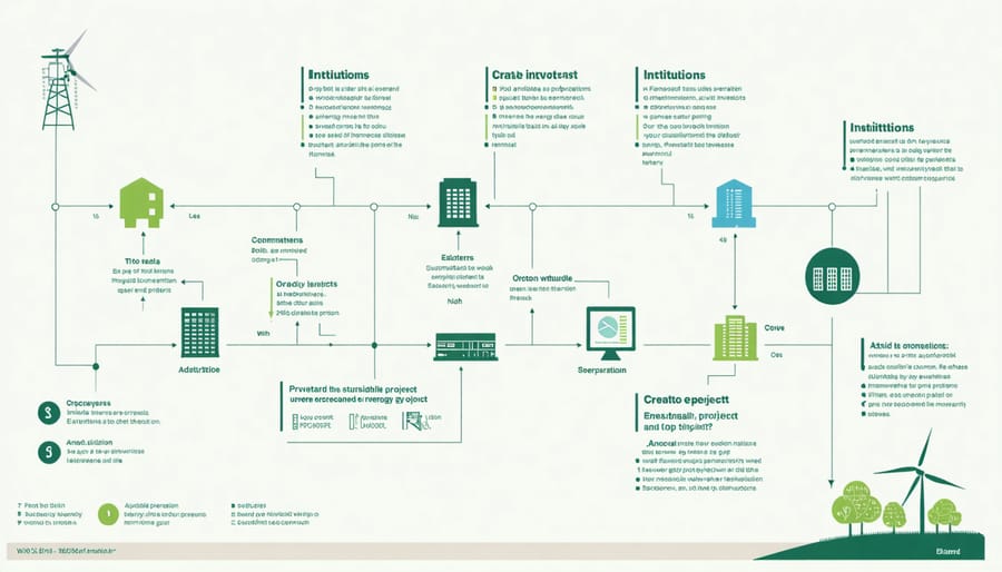 Visual diagram illustrating sustainable energy financing mechanisms and stakeholder relationships