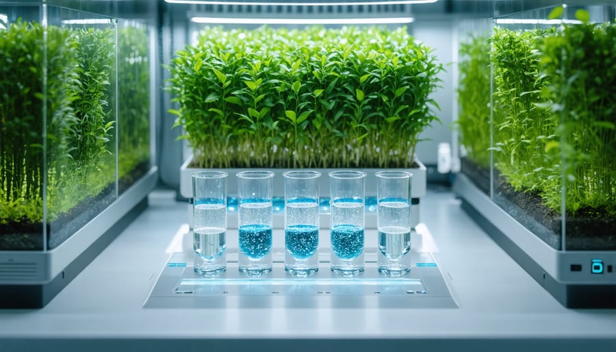 Diverse team of scientists working together in modern bioenergy research laboratory