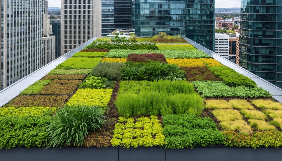 Large commercial building in Melbourne featuring extensive green roof installation