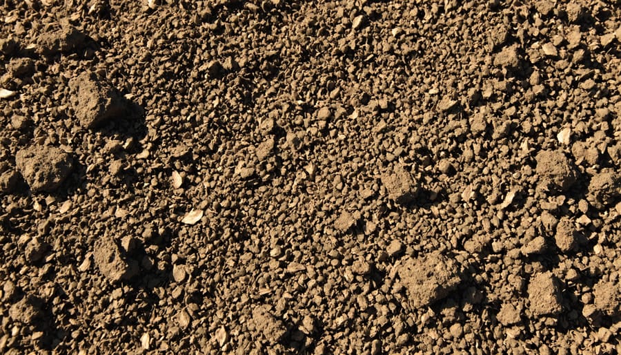 Close-up of dark, rich mulched soil showing moisture retention and organic matter