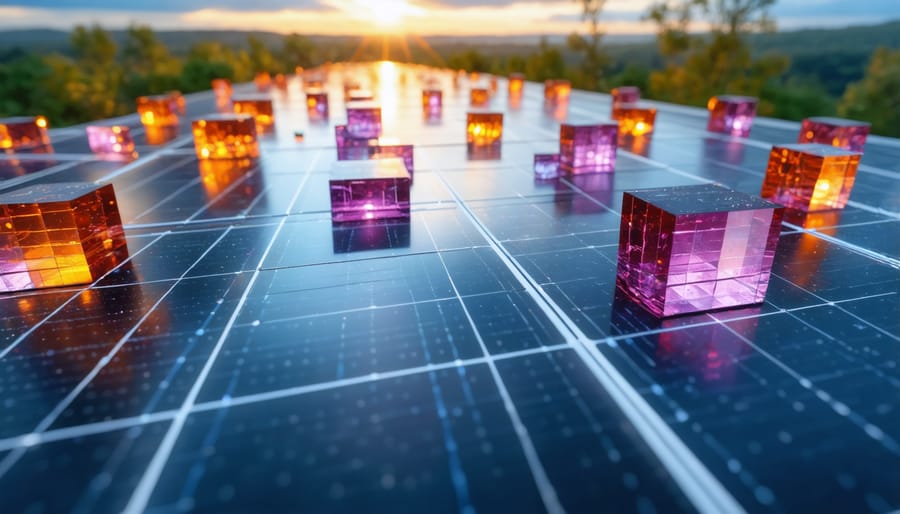 Close-up of perovskite solar cell surface showing distinctive crystalline structure