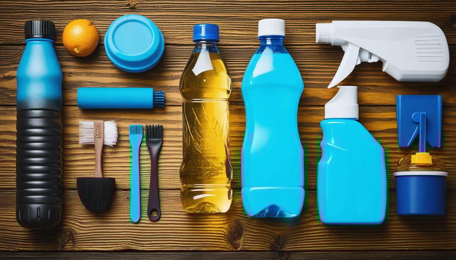 Collection of eco-friendly reusable shopping items arranged on wooden surface