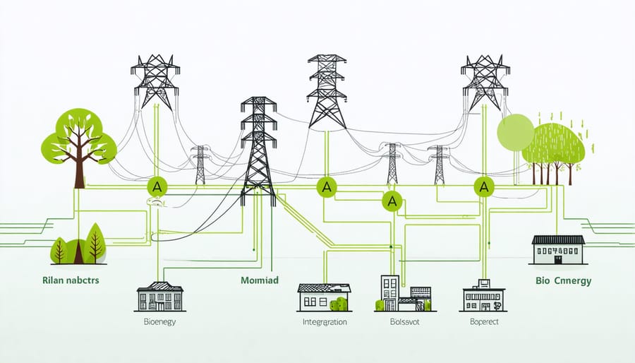 Schematic showing how bioenergy plants connect to smart grid infrastructure with control systems