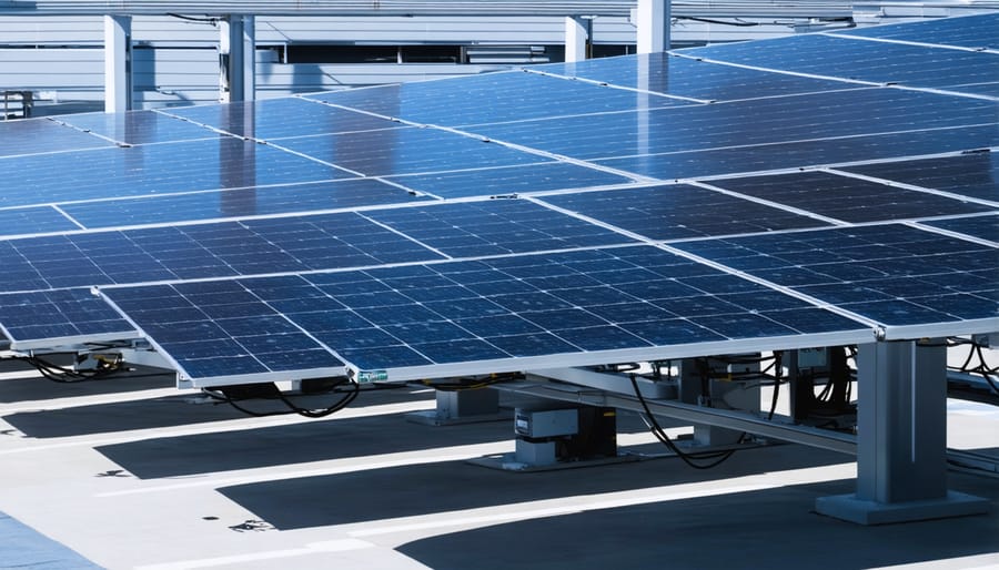 Large solar panel installation connected to electric vehicle charging stations
