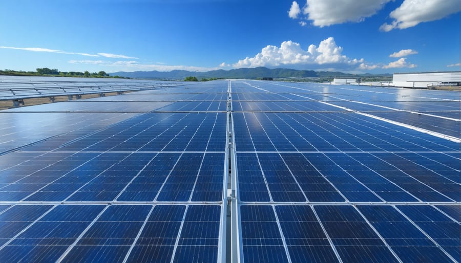 Large-scale solar installation with technical monitoring equipment and engineers