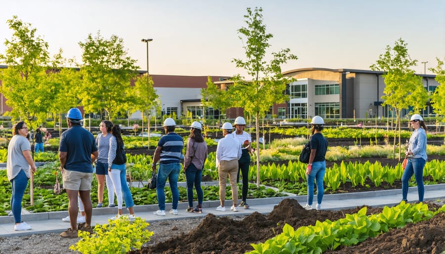 Community members of different ages working together on energy-efficient building improvements
