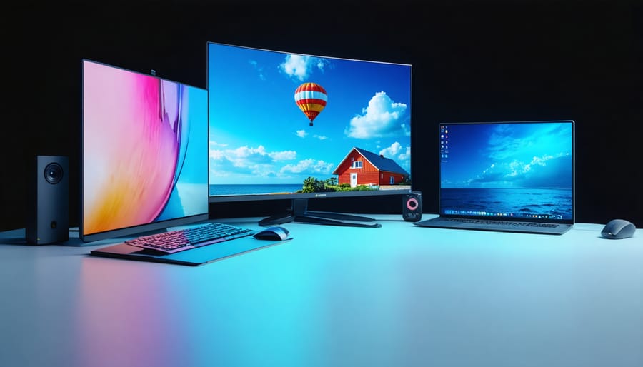 Person using smartphone and laptop at desk with charging cables