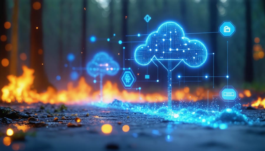 Electrical transmission tower and power lines against dramatic stormy Australian sky