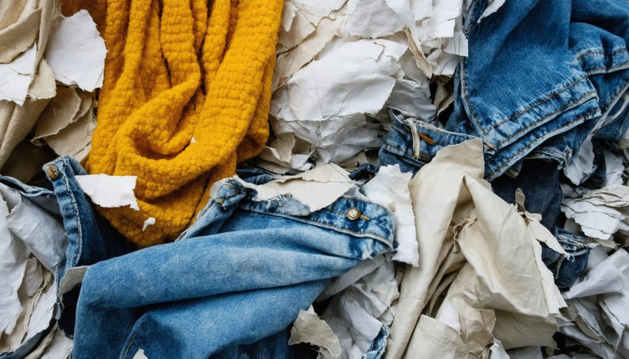 Worker handling recycled textile fibers showing circular economy in action