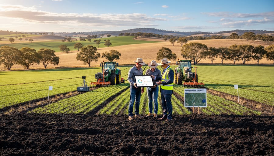 Aerial view of Australian farmland with regenerative agriculture and soil carbon practices