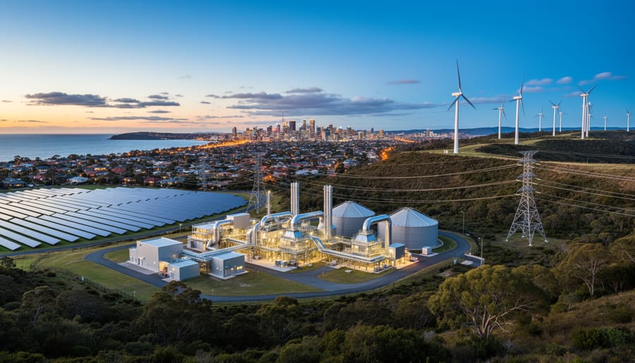 Power transmission infrastructure distributing renewable energy across Australian landscape