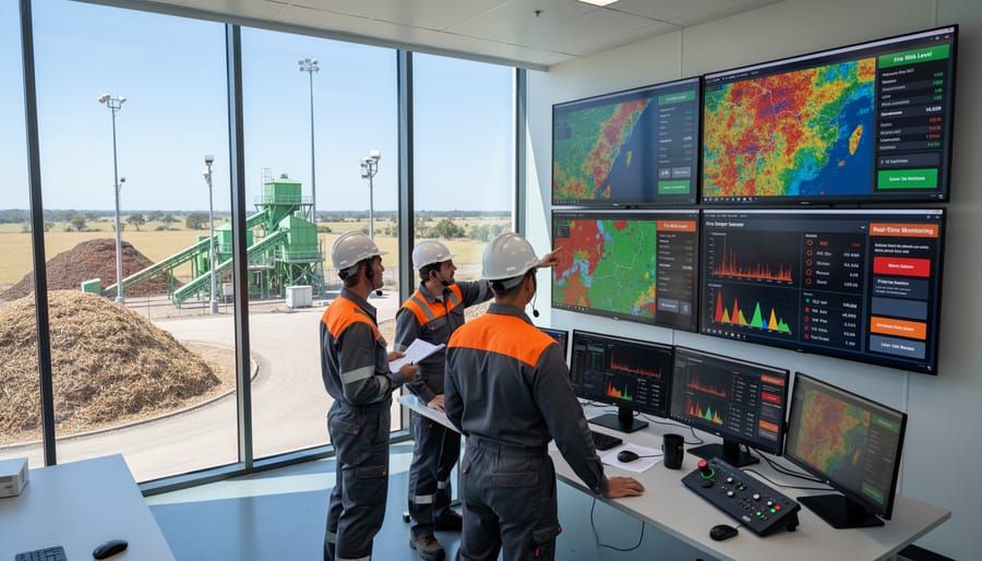 Weather and fire danger monitoring station with solar panels in agricultural setting