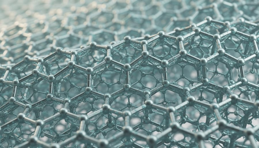 Macro view of metal-organic framework crystalline structure showing porous lattice