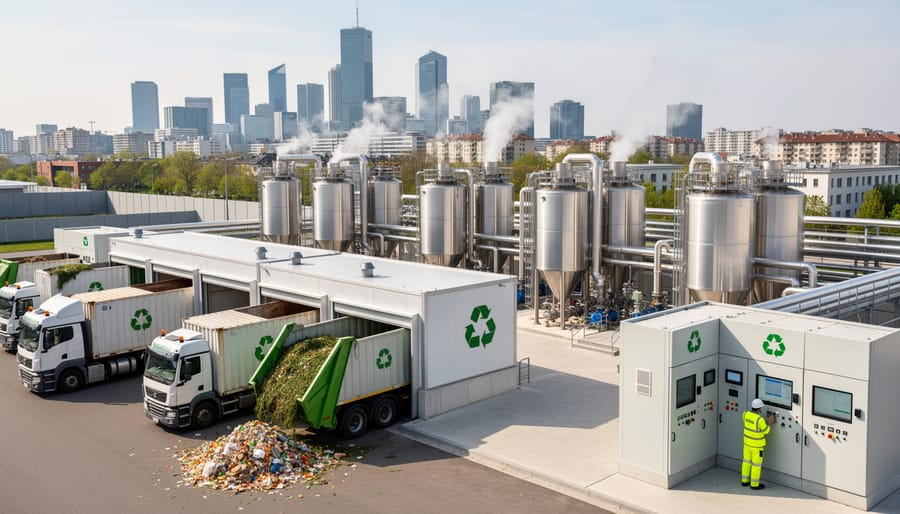 Modern bioenergy processing facility converting urban organic waste into renewable energy