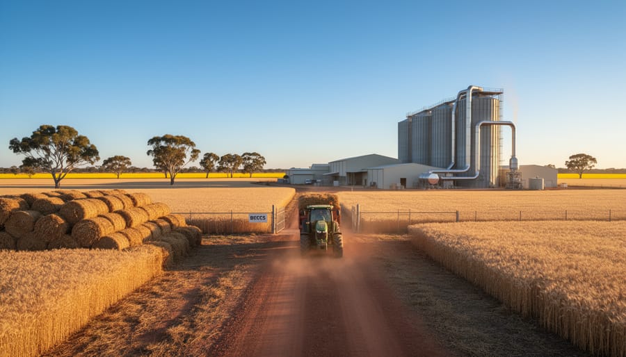Sugarcane field with harvest residue showing available biomass in Australian agricultural landscape
