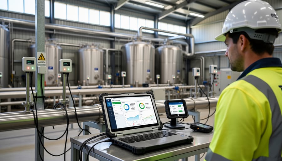 IoT sensors installed on industrial bioenergy processing equipment for emissions monitoring