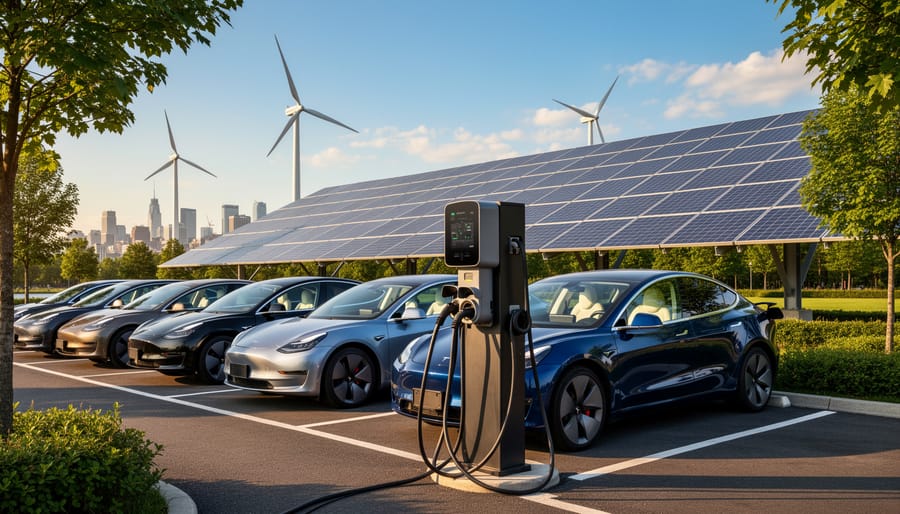 Electric vehicle charging at solar-powered charging station