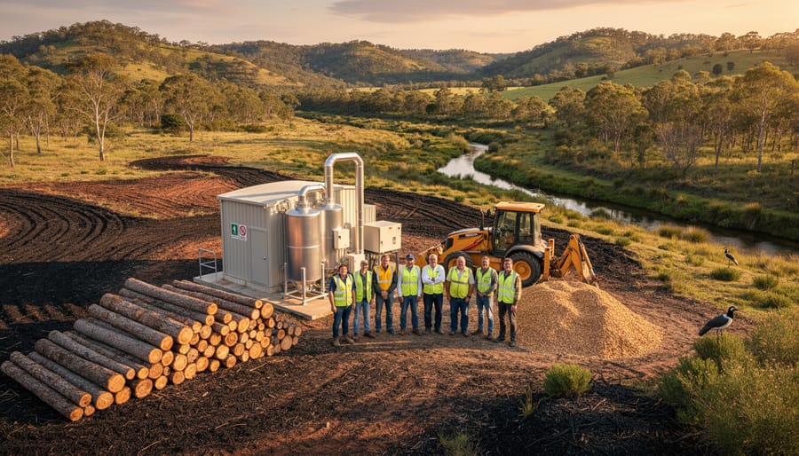 Landholder in managed bioenergy field with native trees in background