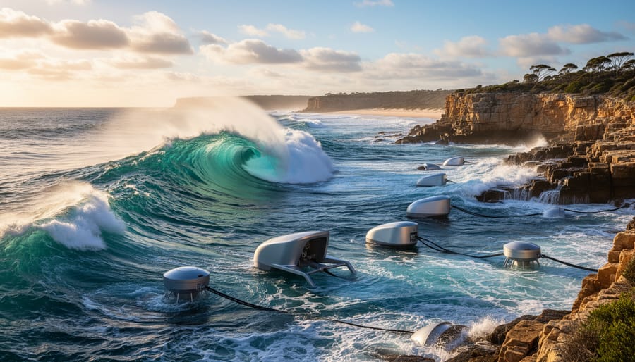 Aerial view of powerful ocean waves showing energy potential off Australian coast