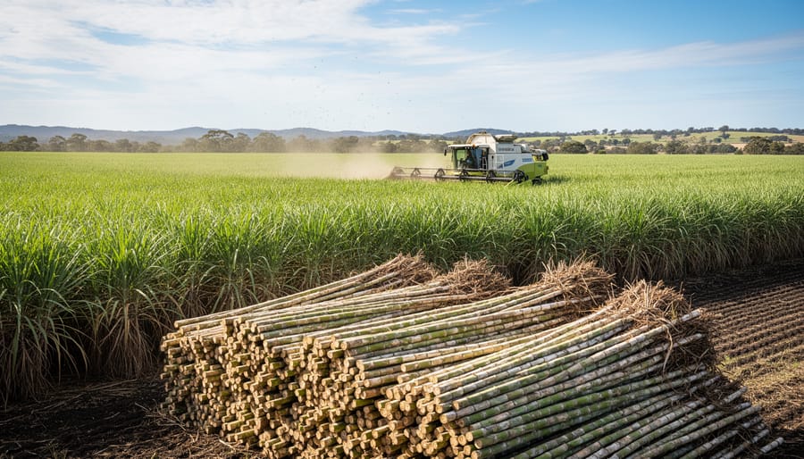 Aerial view of Australian sugar cane fields showing agricultural biomass potential