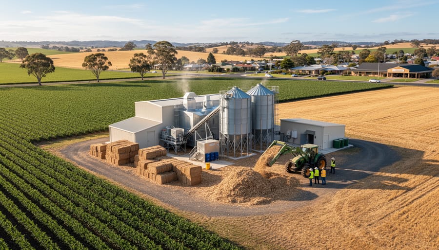 Biomass energy facility integrated into agricultural farmland in regional Victoria