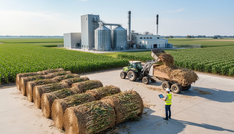 Close-up of agricultural waste materials used as sustainable bioenergy feedstock