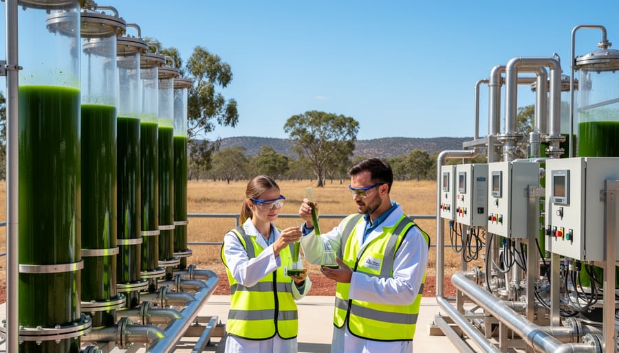 Scientist examining algae samples in modern research laboratory