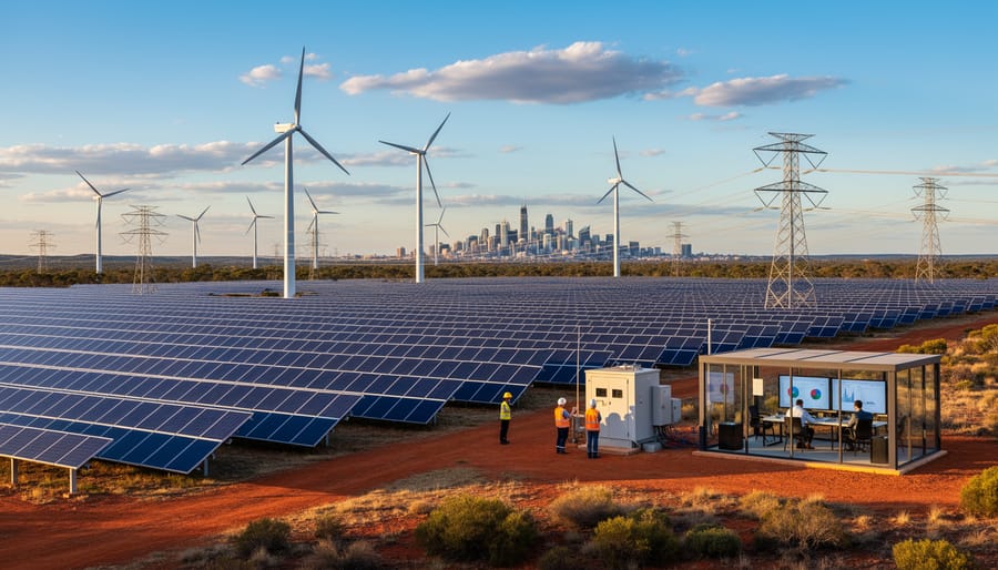 Clean energy construction project in Australian landscape with modern infrastructure