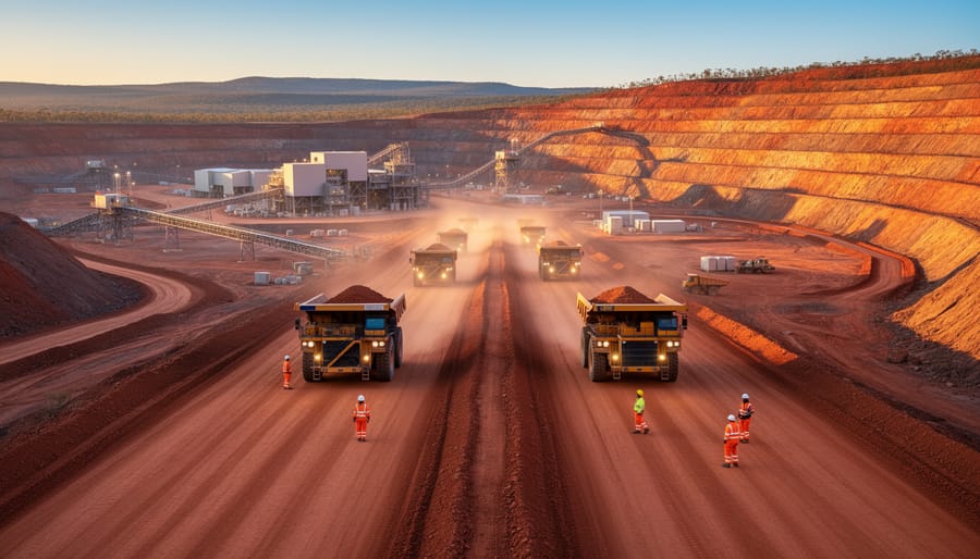 Aerial view of large-scale open-pit mining operation in Australian landscape