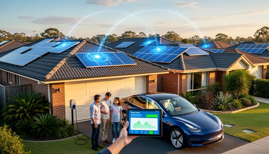 Australian suburban home with rooftop solar panel installation under blue sky