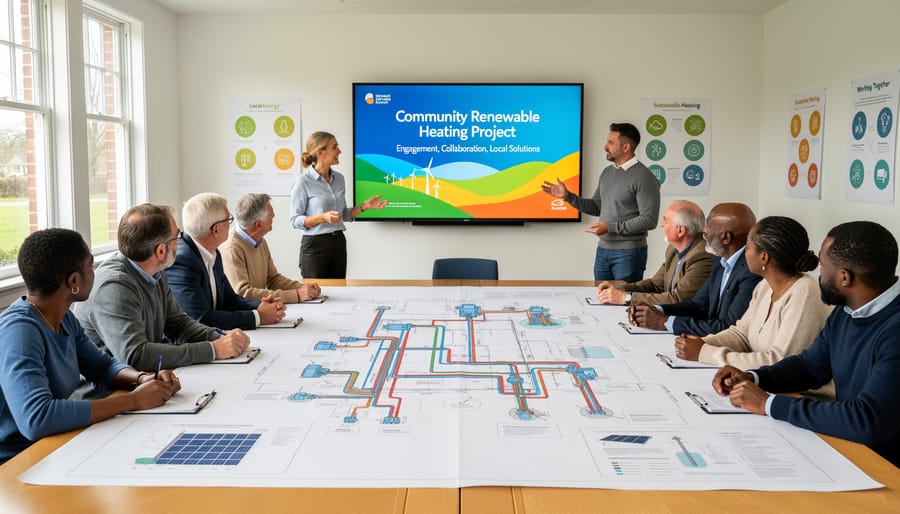 Diverse group of Australian community members collaborating on renewable energy project planning