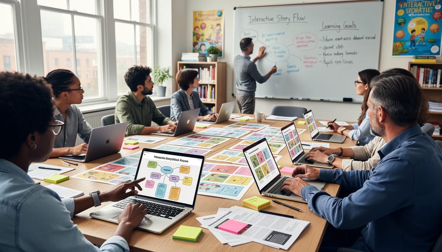 Person working on laptop with notebook for planning interactive content creation