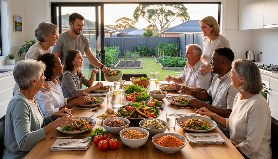 Australian family preparing fresh vegetables together in modern kitchen