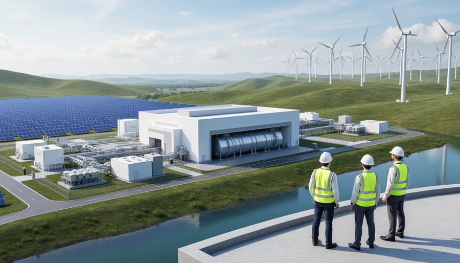 Modern small modular nuclear reactor facility with renewable energy infrastructure