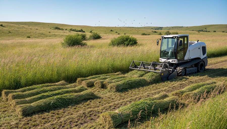 Close-up of hands holding dried native grasses and plant stems for biomass energy