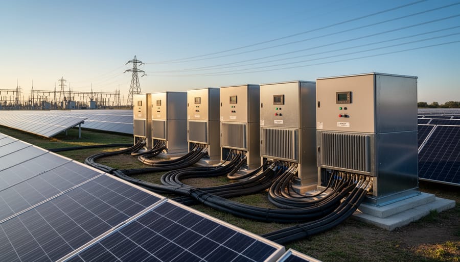 Industrial three-phase inverter unit at Australian solar farm installation