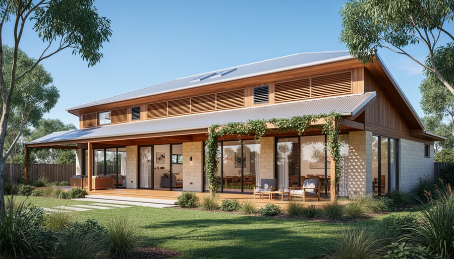 Modern Australian home featuring biomimetic passive cooling and natural ventilation design elements